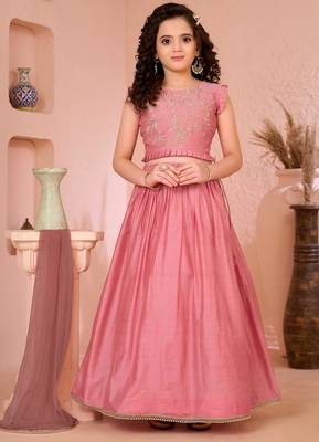 Pink embroidered cotton silk a line lehenga choli dupatta 1