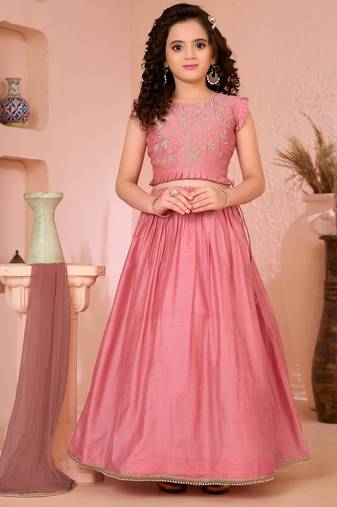 Pink embroidered cotton silk a line lehenga choli dupatta