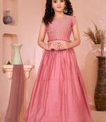 Pink embroidered cotton silk a line lehenga choli dupatta