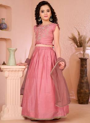 Pink embroidered cotton silk a line lehenga choli dupatta 2