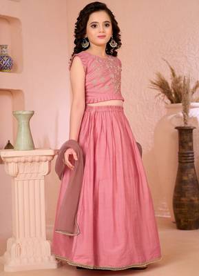 Pink embroidered cotton silk a line lehenga choli dupatta 3