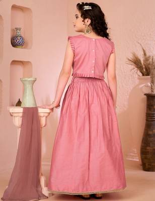 Pink embroidered cotton silk a line lehenga choli dupatta 4
