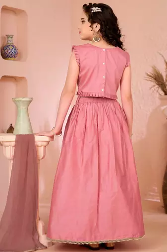 Pink embroidered cotton silk a line lehenga choli dupatta