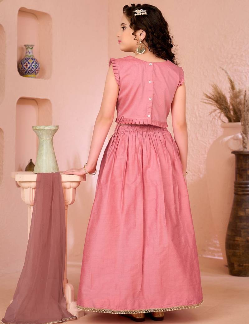 Pink embroidered cotton silk a line lehenga choli dupatta