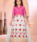 Pink embroidered cotton silk a line lehenga choli dupatta