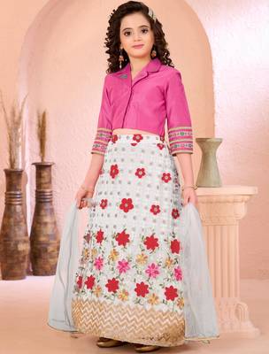 Pink embroidered cotton silk a line lehenga choli dupatta 2