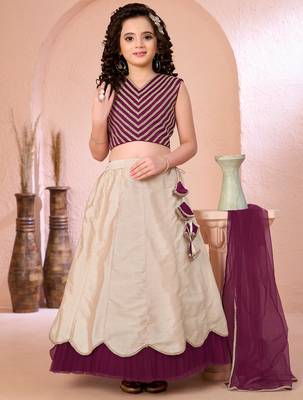 Dark purple embroidered cotton silk a line lehenga choli dupatta 1