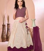 Dark purple embroidered cotton silk a line lehenga choli dupatta