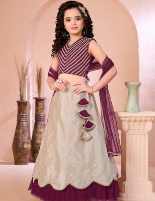 Dark purple embroidered cotton silk a line lehenga choli dupatta 2