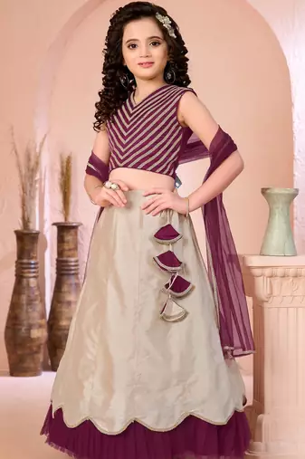 Dark purple embroidered cotton silk a line lehenga choli dupatta
