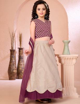 Dark purple embroidered cotton silk a line lehenga choli dupatta 3