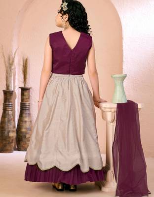 Dark purple embroidered cotton silk a line lehenga choli dupatta 4