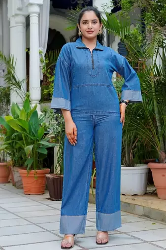 Denim half-zip co-ord