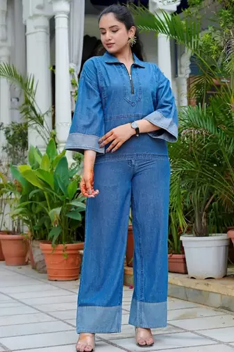 Denim half-zip co-ord