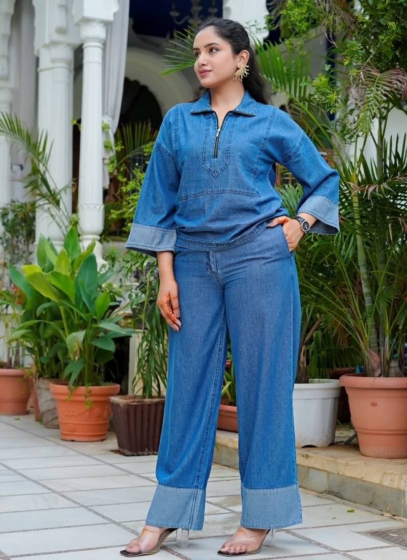 Denim half-zip co-ord