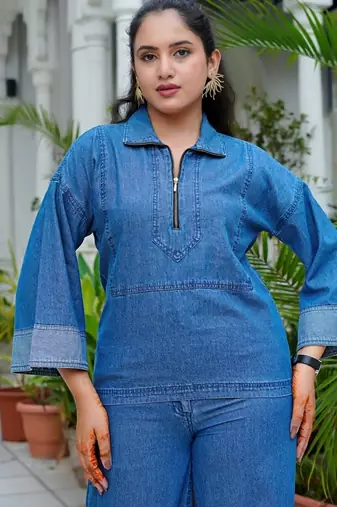 Denim half-zip co-ord