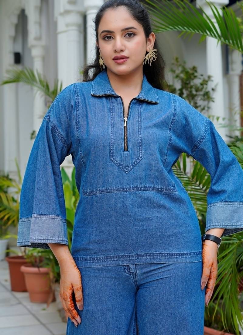 Denim half-zip co-ord