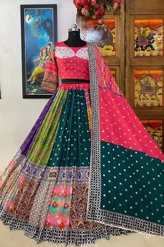 Multicolour Print Navratri Lehenga Choli With Dupatta
