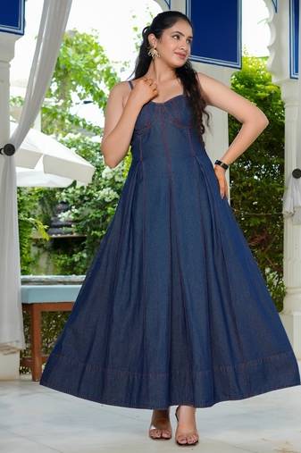 Denim bustier maxi dress