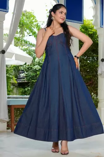 Denim bustier maxi dress