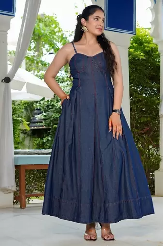 Denim bustier maxi dress