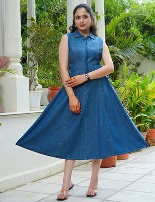 Denim side tie ups midi dress 2