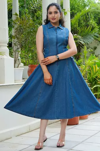 Denim side tie ups midi dress