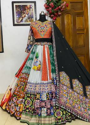 Multicolour Mirror Silk Navratri Lehnega Choli With Dupatta 2
