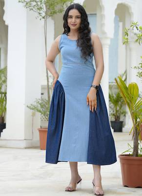Two-tone denim midi dress 1