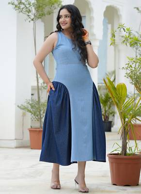 Two-tone denim midi dress 2