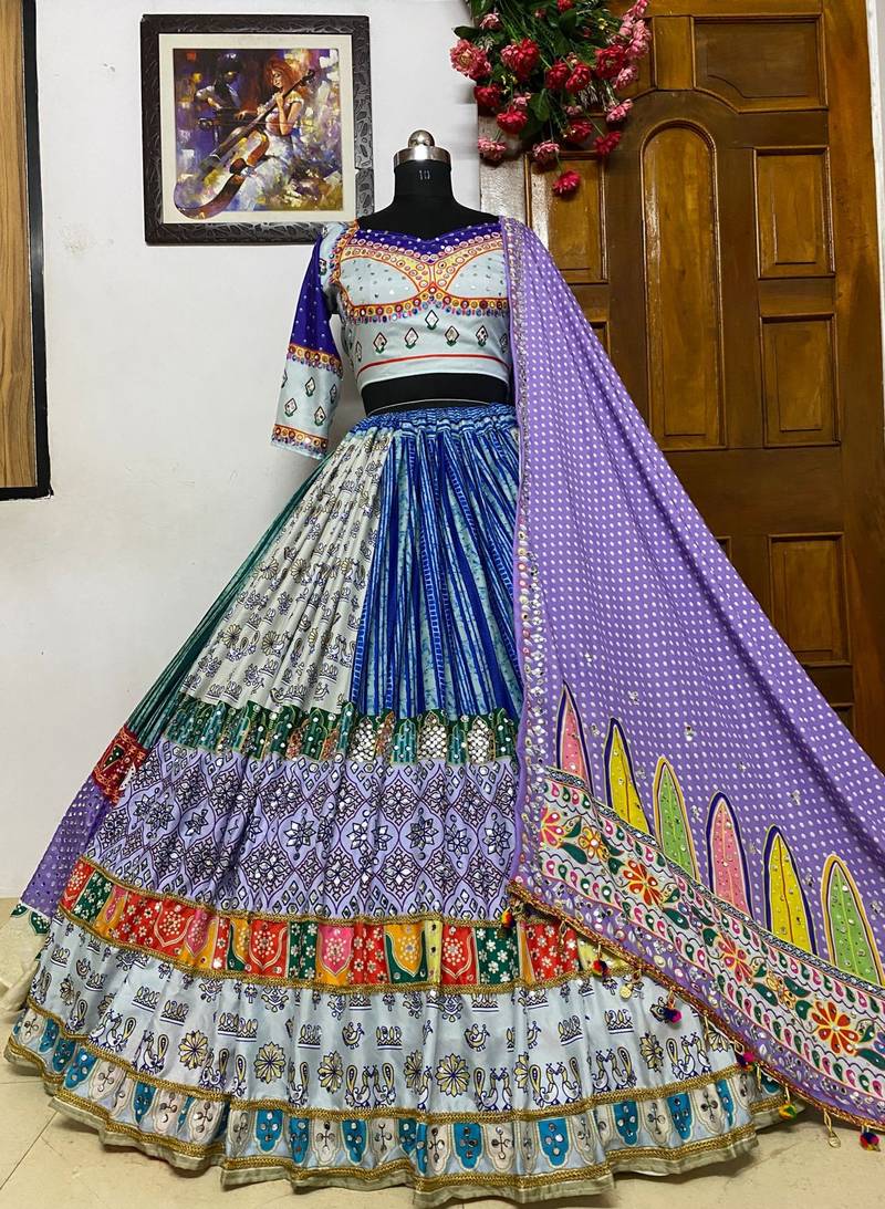 Purple Silk Navratri Lehnega Choli With Dupatta