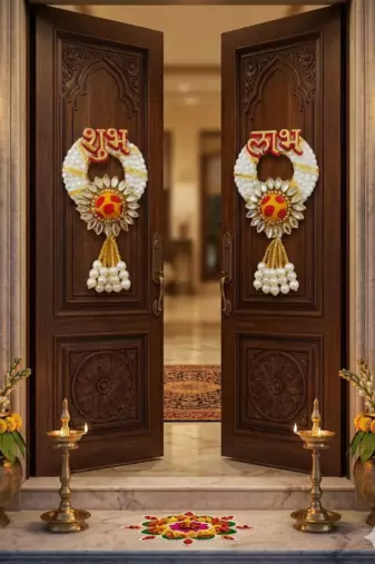 handmade decorative traditional hanging  multicolour toran for pom-pom toran for home decor (pack of 2)