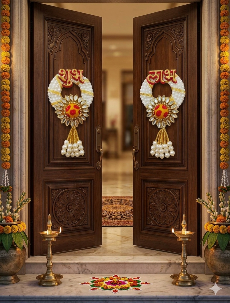 handmade decorative traditional hanging  multicolour toran for pom-pom toran for home decor (pack of 2)