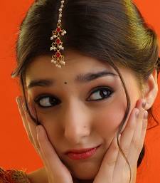 Ruby red teardrop pearl maang tikka