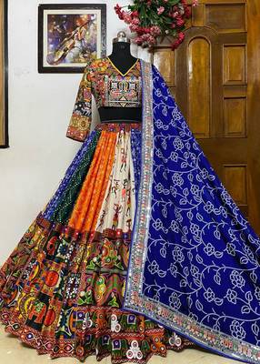 Multicolour Silk Navratri Lehnega Choli With Dupatta 2