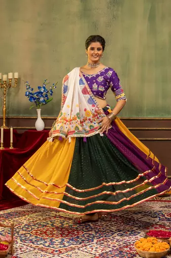 Multi Color Real Mirror Work and Embroidery Work Georgette Navratri Lehenga Choli Set 