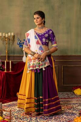 Multi Color Real Mirror Work and Embroidery Work Georgette Navratri Lehenga Choli Set  2