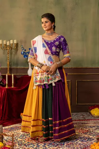 Multi Color Real Mirror Work and Embroidery Work Georgette Navratri Lehenga Choli Set 