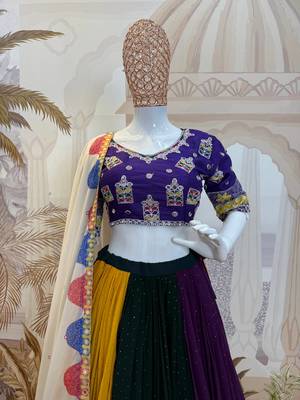 Multi Color Real Mirror Work and Embroidery Work Georgette Navratri Lehenga Choli Set  3
