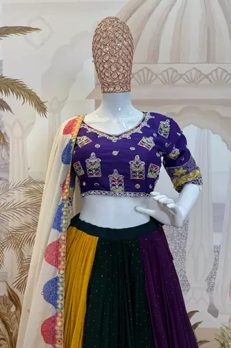 Multi Color Real Mirror Work and Embroidery Work Georgette Navratri Lehenga Choli Set 