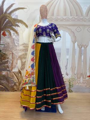 Multi Color Real Mirror Work and Embroidery Work Georgette Navratri Lehenga Choli Set  4