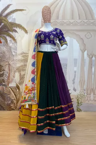 Multi Color Real Mirror Work and Embroidery Work Georgette Navratri Lehenga Choli Set 