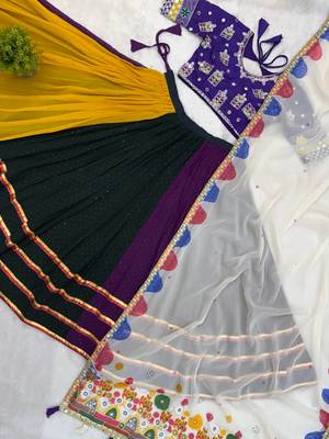 Multi Color Real Mirror Work and Embroidery Work Georgette Navratri Lehenga Choli Set  5