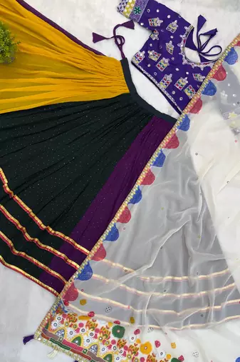 Multi Color Real Mirror Work and Embroidery Work Georgette Navratri Lehenga Choli Set 