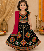Black kutch work embroidered cotton mirrorwork chaniya choli set with dupatta
