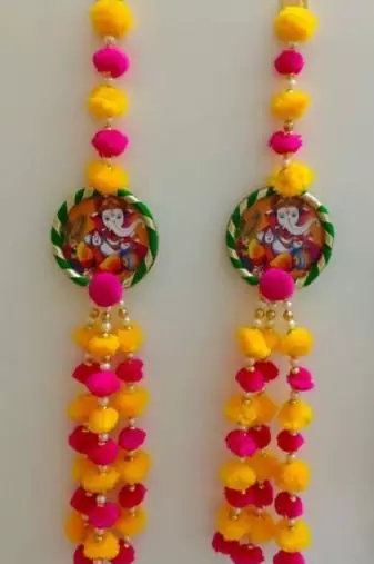 handmade ganesh ji pompom door hanging decorative home entrance pooja room festive decor (pack of 4)