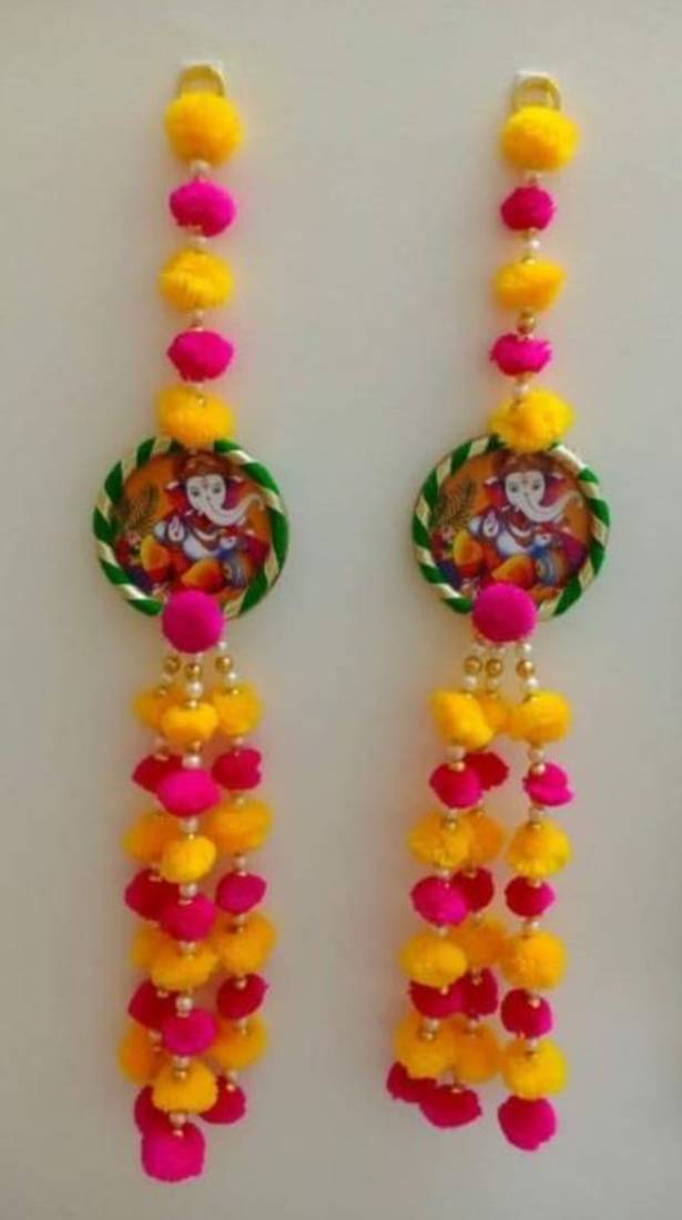 handmade ganesh ji pompom door hanging decorative home entrance pooja room festive decor (pack of 4)