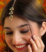 Green stone pearl triple drop maang tikka
