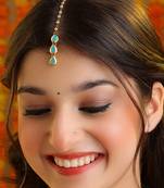 Turquoise blue pearl chain maang tikka