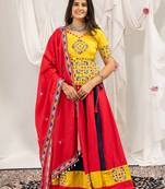 Red Embroidery and Miror Work Cotton Navratri Lehenga Choli set 